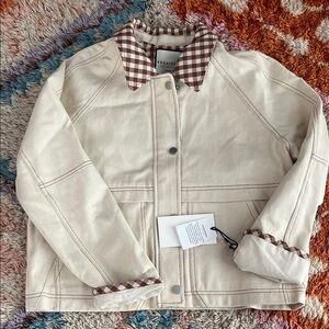 Bagatelle Cream Jacket with Contrast Gingham Collar, Size by L